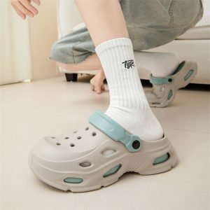 High Thick Sole Men's Clogs - Grey/Sky