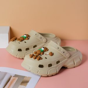 Women's High Heel Clogs - Khaki