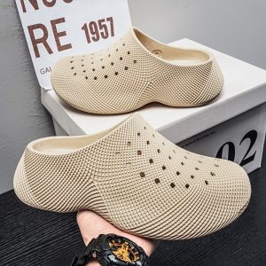 3D Textured High Sole Unisex Clogs - Beige